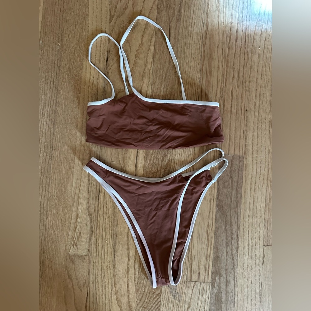 Stone Fox Swim Brown and White Bikini Set
